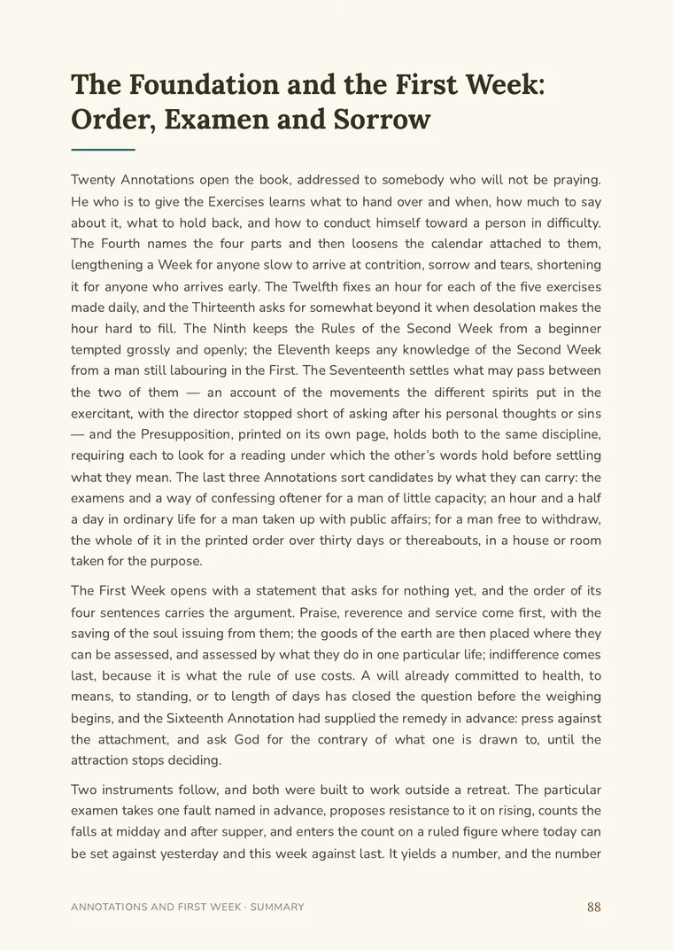 A page of the Spiritual Exercises: Ignatius’s instructions set out with an explanatory panel and a step sequence